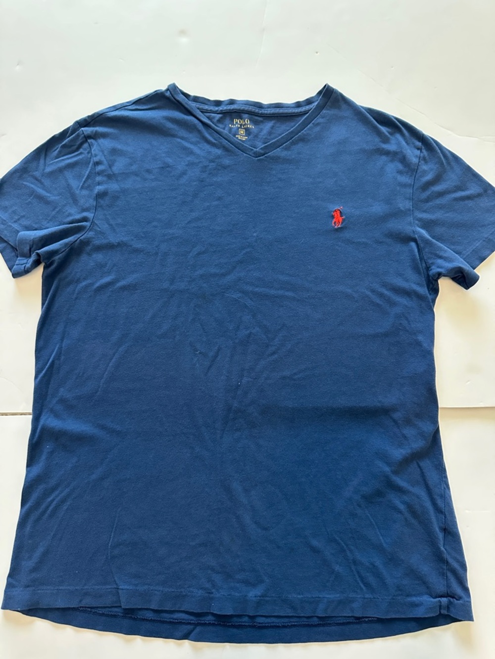 Polo by Ralph Lauren Men’s M Blue V-Neck Short Sleeve Tee with Red Logo